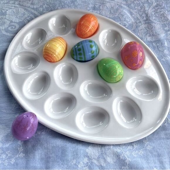 Target Home White Egg Shaped Ceramic Deviled Egg Serving Platter Plate - Picture 4 of 16